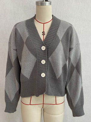 cardigan in white with argyle and buttoned