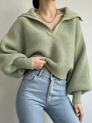 Apricot Oversized Collar Ribbed Cropped Sweater