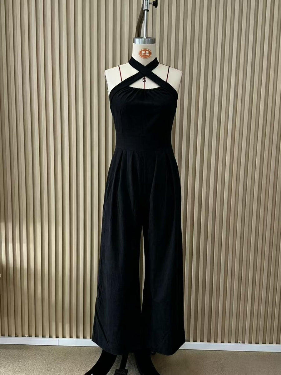 jumpsuit in Beige with halter and sleeveless