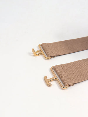 Caramel elastic belt with gold hook buckle detail