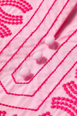 Pink cotton shirt with bright pink embroidery and button detail