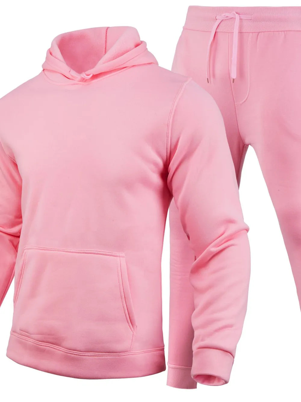 Dusty Pink fleece hoodie and jogger set with drawstring waist and front pocket.