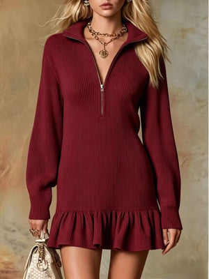 mini dress in Dark Brown with ribbed and mini