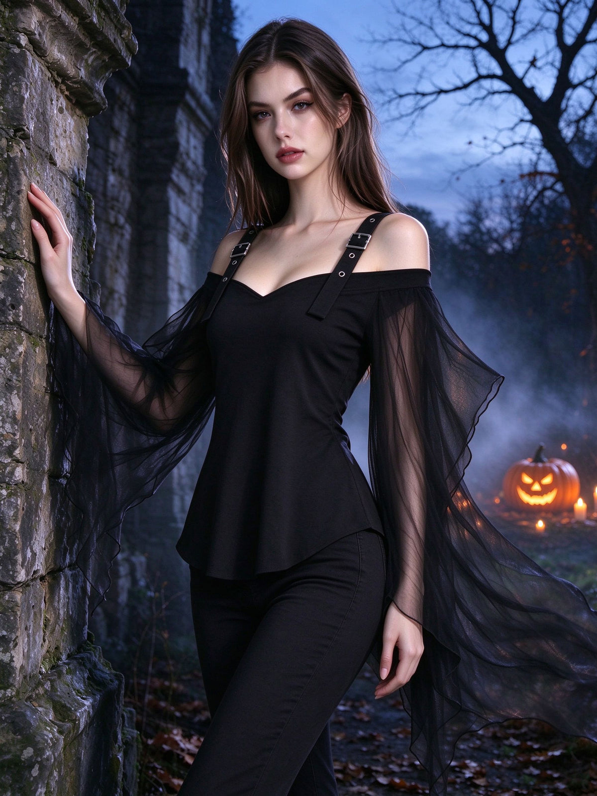 peplum top in black featuring ruffled and fitted fit