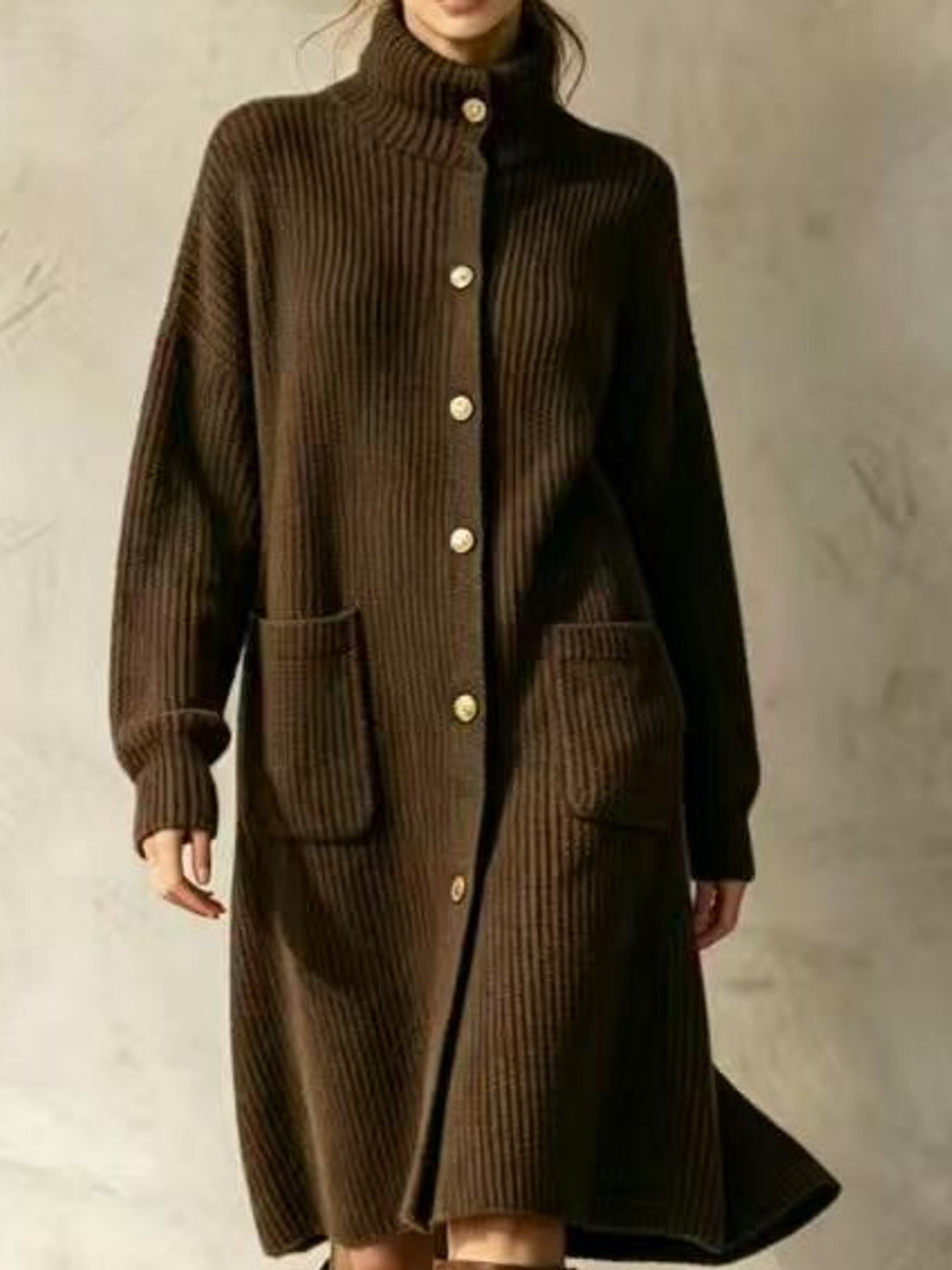 dark brown cardigan with ribbed and turtleneck
