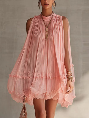mini dress in blush pink featuring pleated and loose fit
