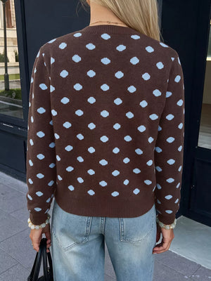 brown cardigan with stretch and long sleeve
