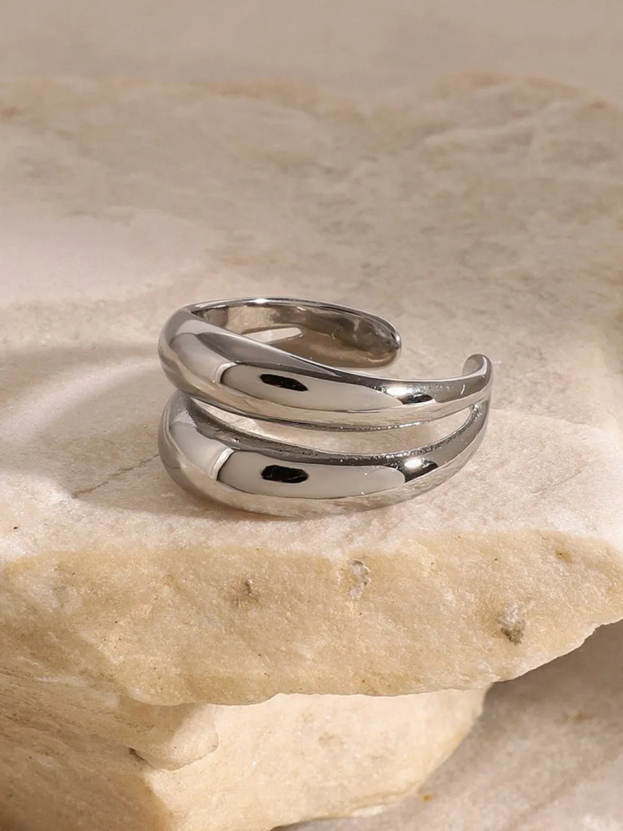 Silver double band open ring with a polished finish.
