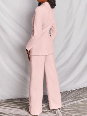 Yellow One Button Blazer And Wide-leg Pants Set Plus Size