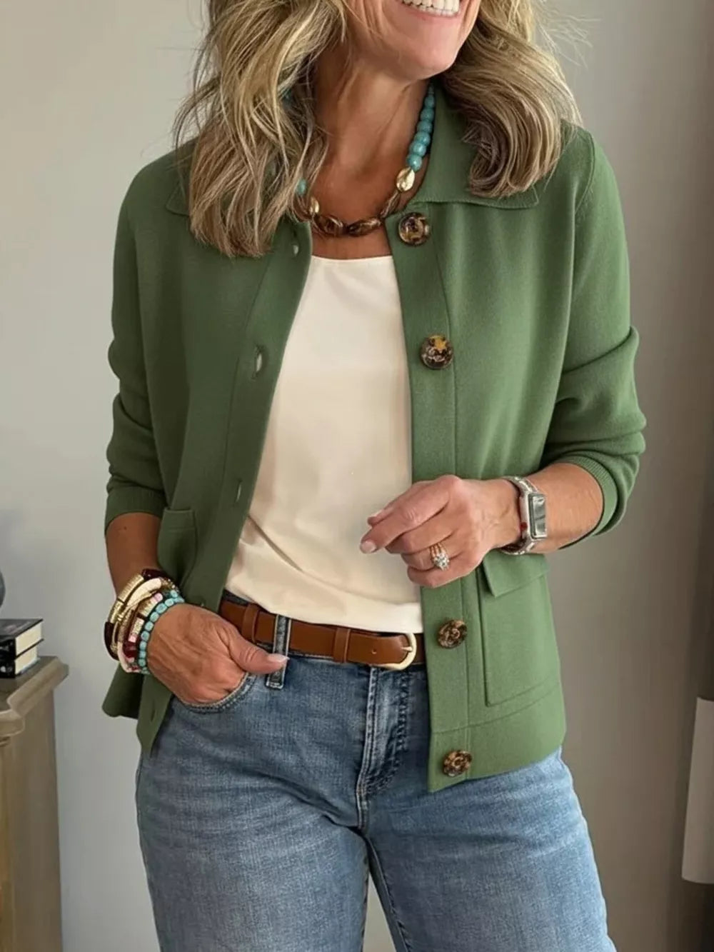 Full Size Long Sleeve Button-down Outerwear in Orange with buttoned