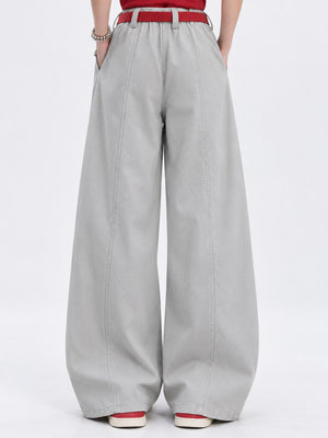 High-Waisted Wide-Leg Cargo Pants in Cement Gray-Tall Barrel Leg with pocketed