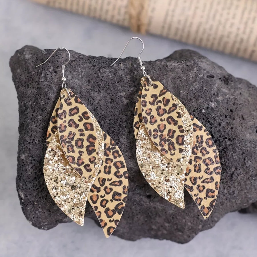 dark brown earrings featuring layered and leopard-print