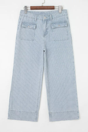 Striped Wide-leg Cropped Jeans option 9