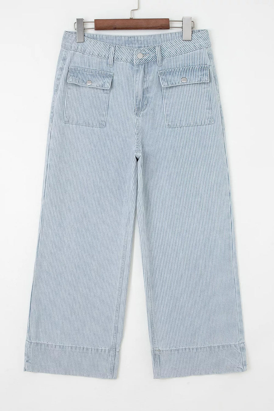 Striped Wide-leg Cropped Jeans option 9