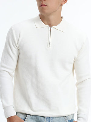 Black regular pullover sweater with collared