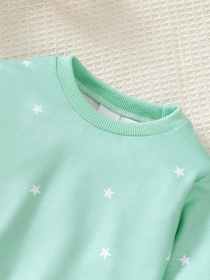 white lounge set featuring two-piece and star-print