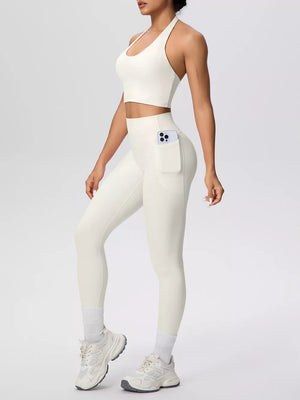 Light Blue active set with cropped and pullover
