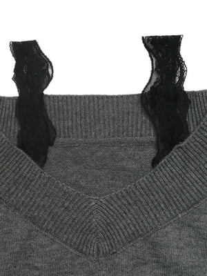Off-shoulder Lace Trim Sweater in Dark Gray, view 11
