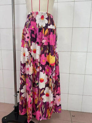 maxi skirt featuring floral in dark blue with 100% polyester Care instructions: Machine wash cold texture