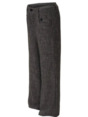 Men's dark gray textured flare sweatpants with button flap pockets.