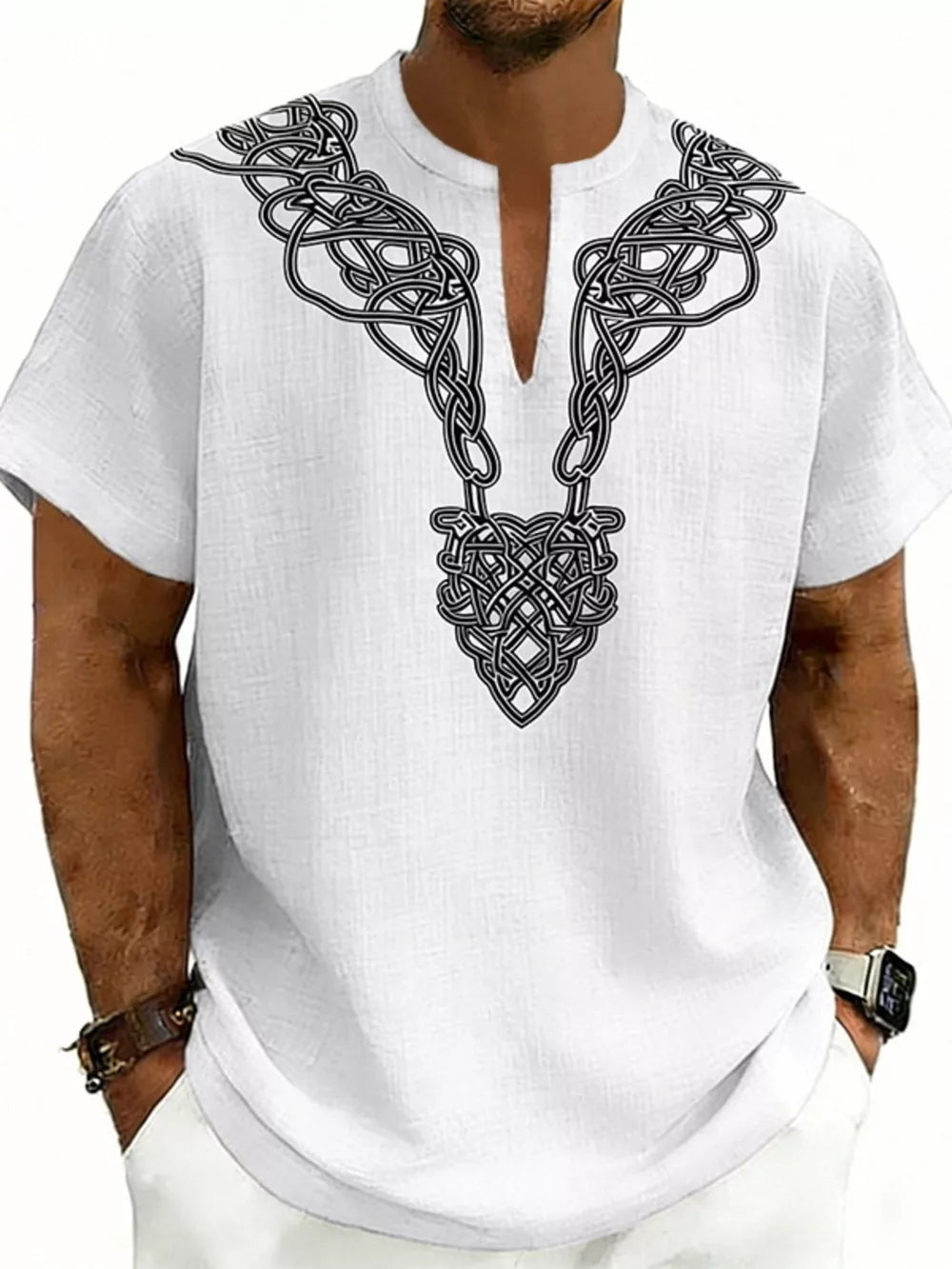 Men's Notched Printed Short Sleeve Shirt Plus Size, view 17