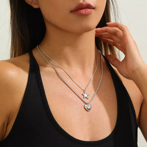 2-piece Star And Heart Pendant Alloy Necklace option 5