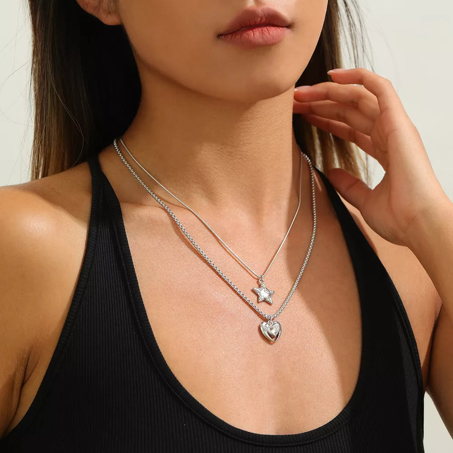 2-piece Star And Heart Pendant Alloy Necklace option 5