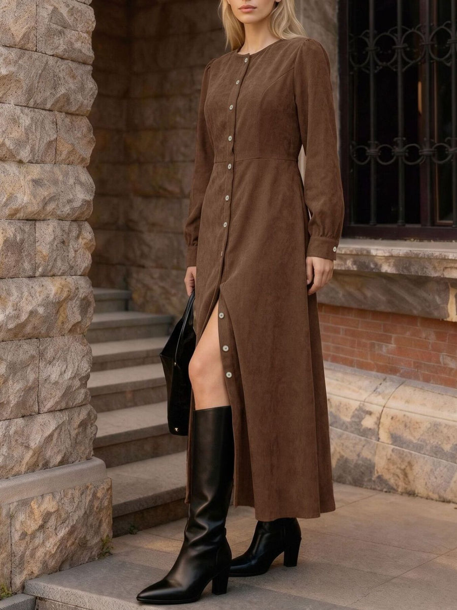 Coffee Brown maxi dress with maxi and button-front
