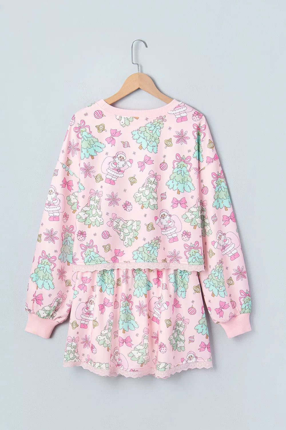 pajama set in Blush Pink with Christmas print and drawstring waist