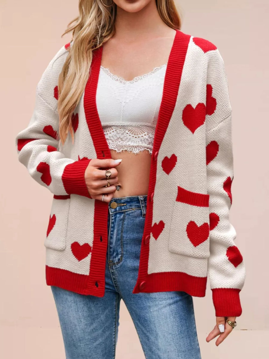 romantic cardigan in Red with v-neck