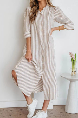 Stripe Frilled Collar Half Sleeve Shirt Dress option 5