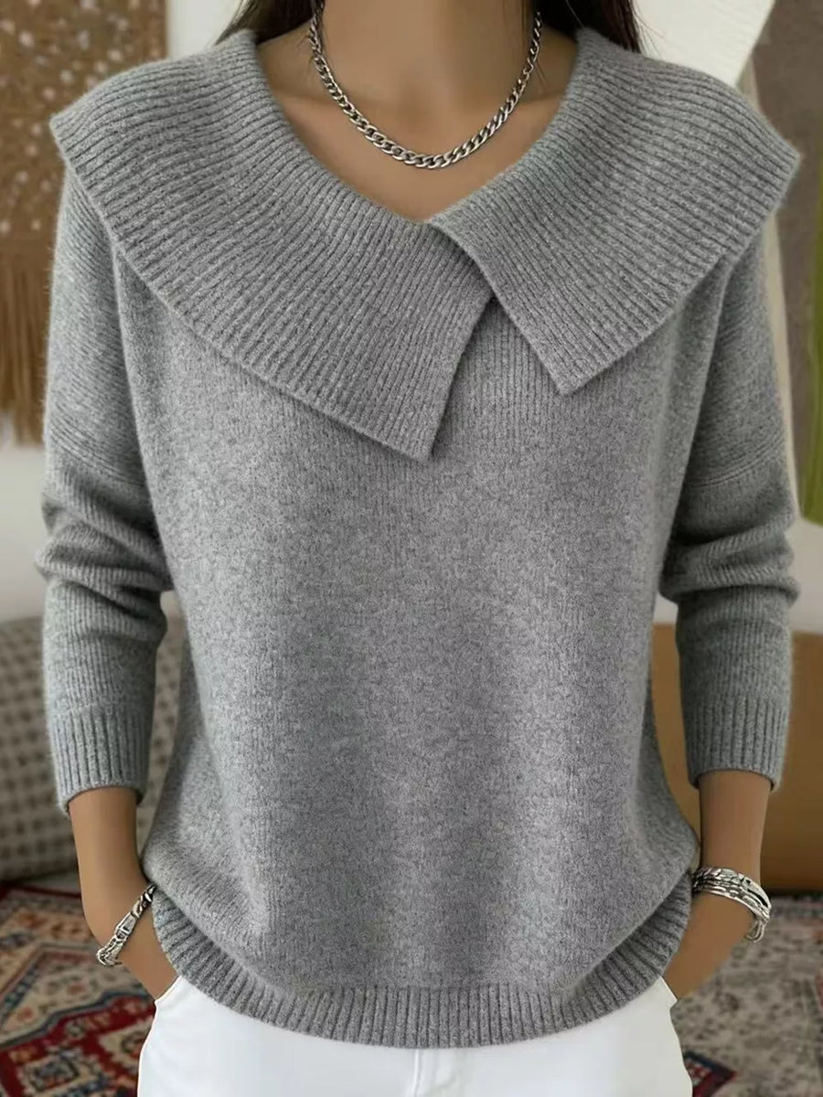 pullover sweater in slate gray featuring ribbed and relaxed fit