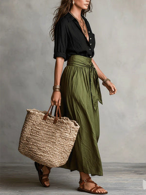 bohemian shirt and skirt set in Caramel with collared