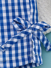 Blue and white gingham baby shorts with a bow detail