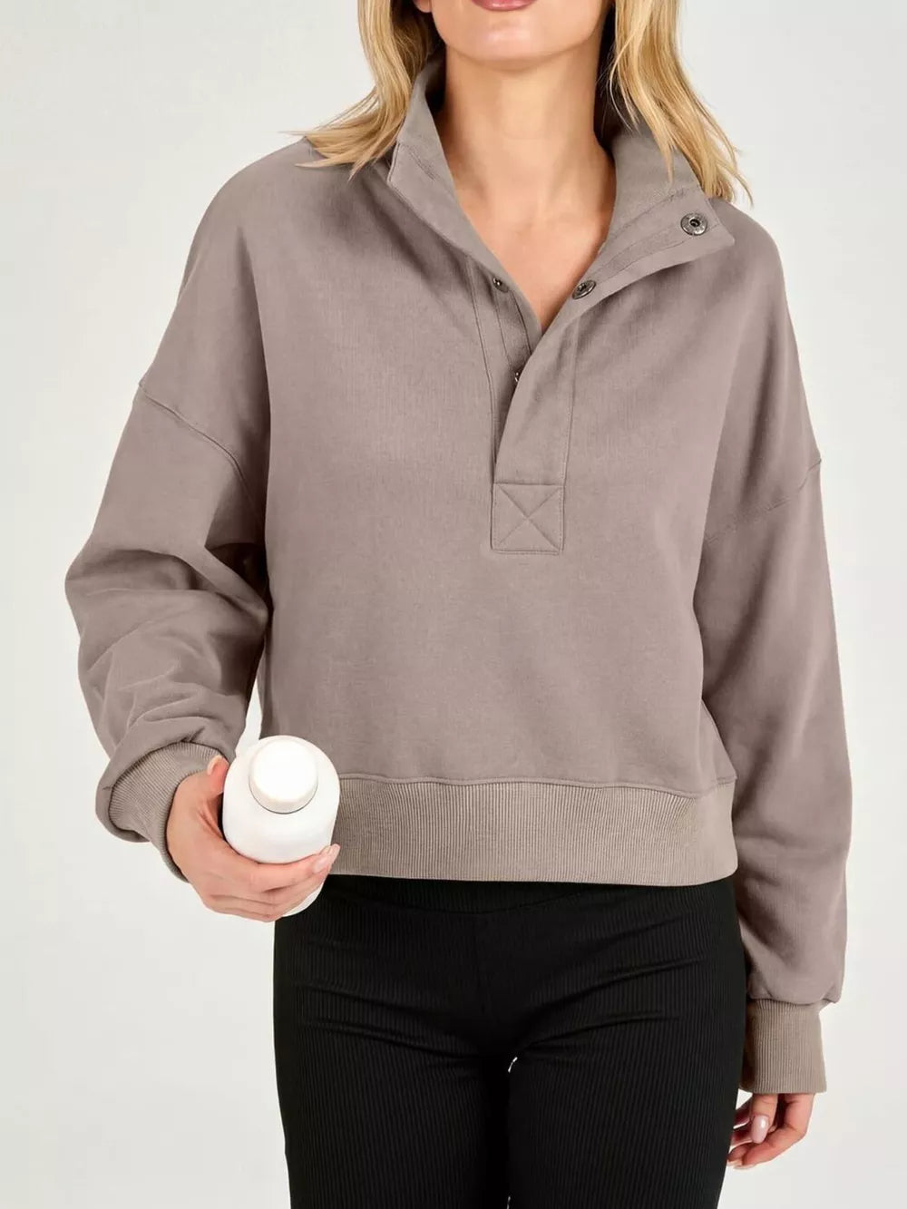 Half Snap Dropped Shoulder Sweatshirt in Light Gray with dropped shoulder