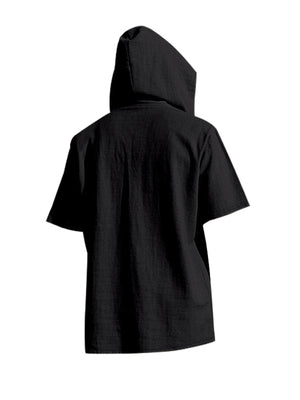 Black short sleeve hooded t-shirt with textured fabric
