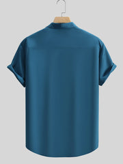sky blue button-up shirt with lightweight and short sleeve