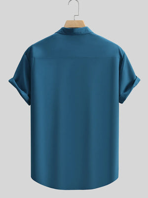 sky blue button-up shirt with lightweight and short sleeve