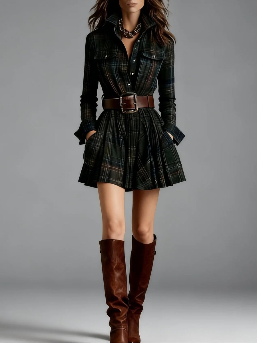 shirt dress in navy blue with pocketed and mini