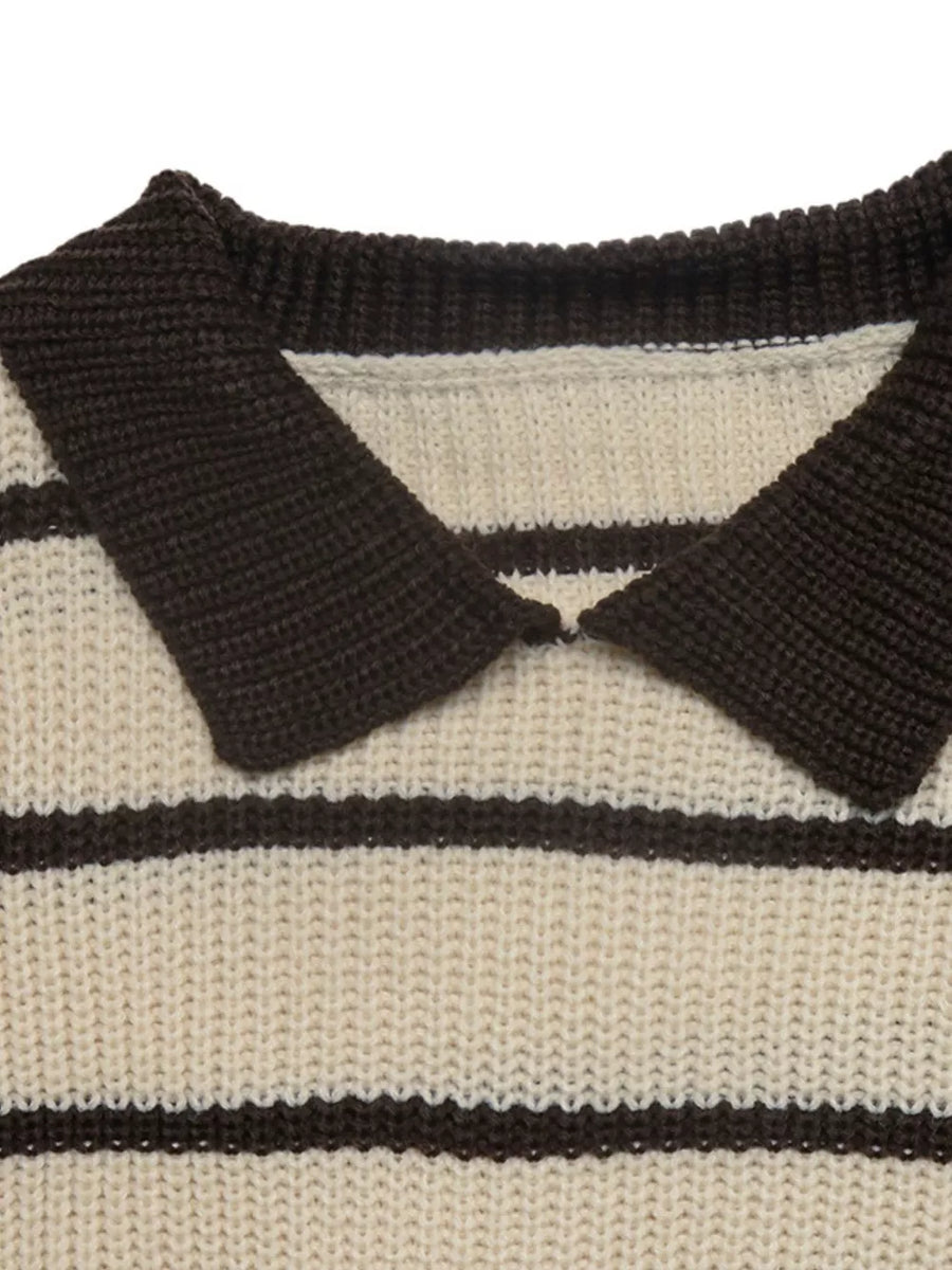 Striped Knit Polo Sweater option 7