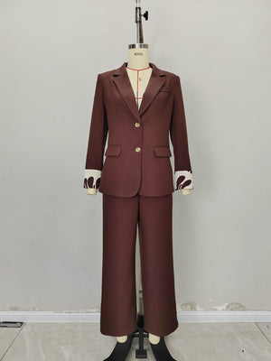 chocolate brown suit set with belted and long sleeve