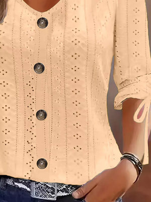 Eyelet Tie-sleeve Detail Top in Sky Blue with tied sleeves