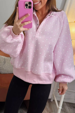 Brown Polka Dot Metal Button Collar Sweatshirt