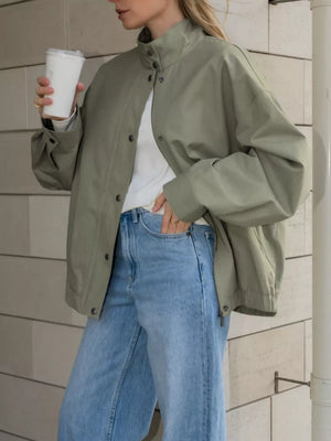 Snap Down Dropped Shoulder Jacket in Navy with buttoned