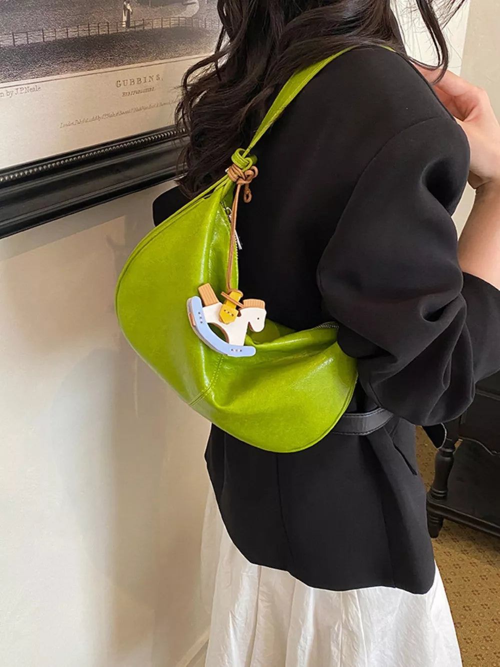 PU Leather Imported Size &amp shoulder bag in Yellow with relaxed silhouette