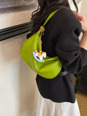 PU Leather Imported Size &amp shoulder bag in Yellow with relaxed silhouette