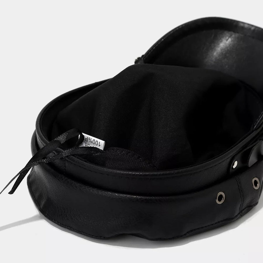Studded Embellished Faux Leather Hat in Style A with studded