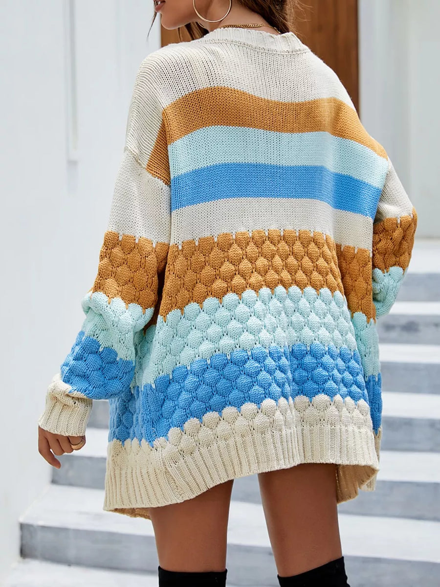 Chunky Knit Color Block Cardigan in Multicolor