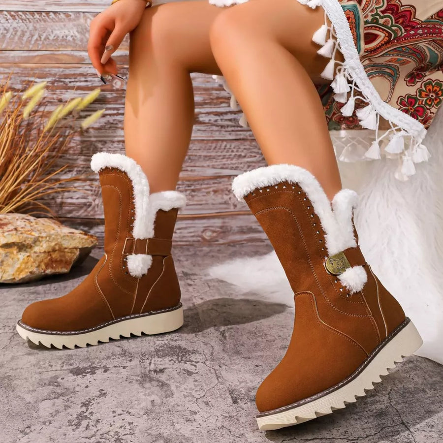boots in Khaki with round toe and mid-calf
