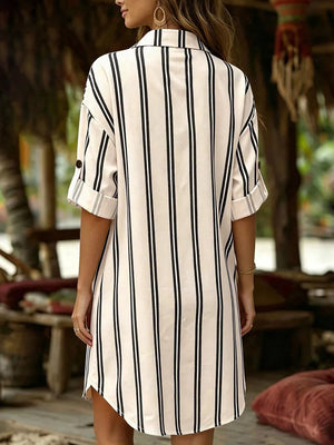Multicolor with Striped Button-down Shirt Dress